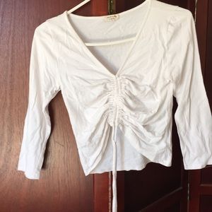 white ruched long sleeve crop top